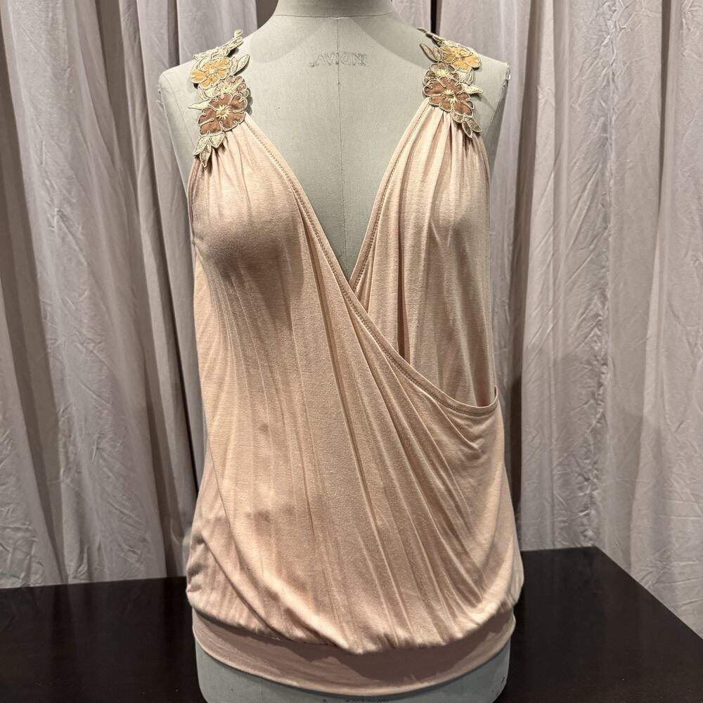 Ann Ferriday Wrap Top With Suede Flowers M